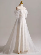 A line Style Dress with Floral Embellishments Wedding Dress