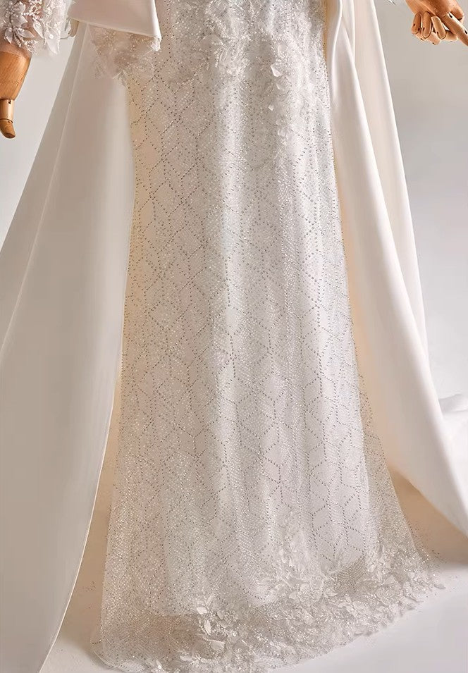 Off Shoulder Lace and Mikado Satin Wedding Dress