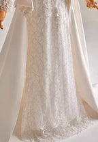 Off Shoulder Lace and Mikado Satin Wedding Dress