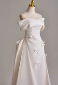 Off Shoulder Sweetheart Neckline and Bows Mikado Wedding Dress