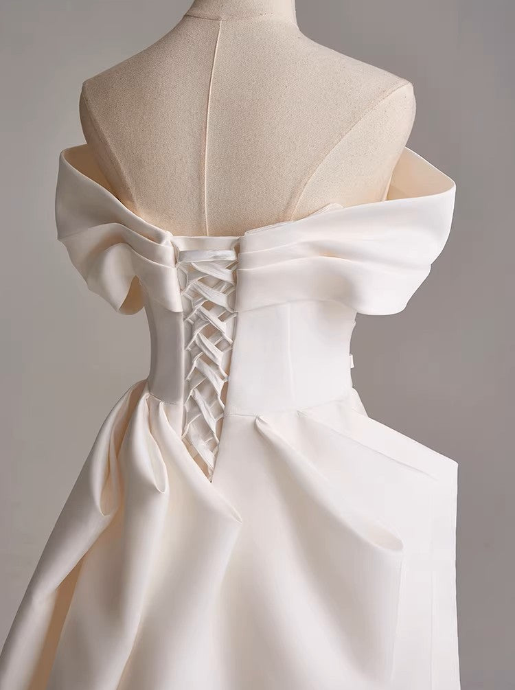 Off Shoulder Sweetheart Neckline and Bows Mikado Wedding Dress