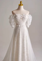A line Style Dress with Floral Embellishments Wedding Dress