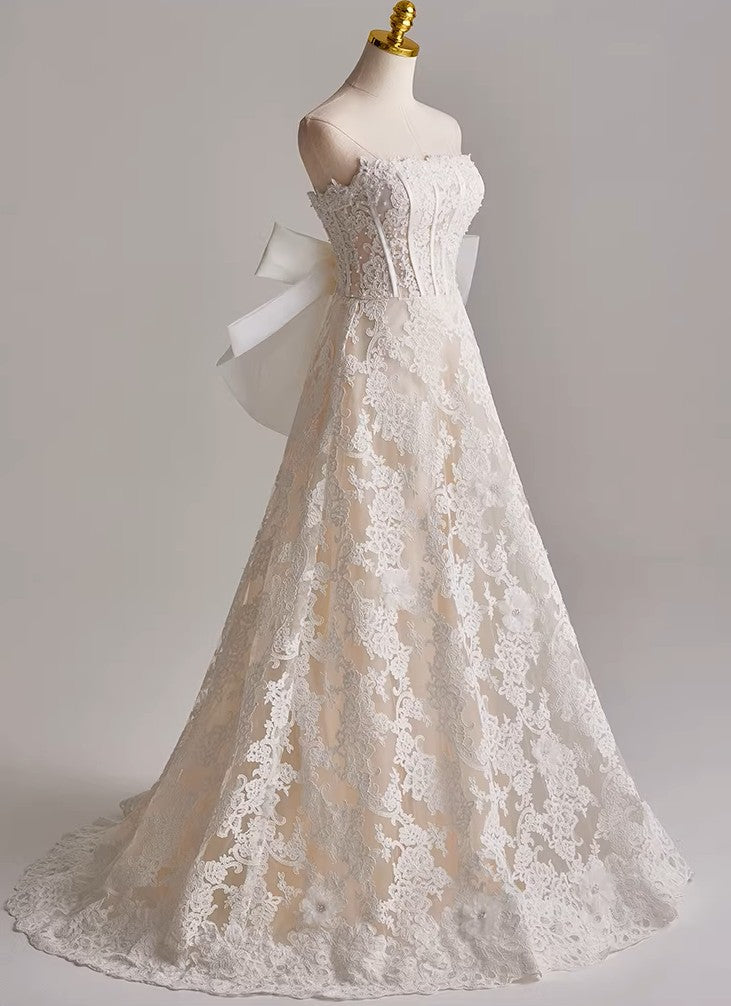 A line Style Corset Dress with Bow Wedding Dress