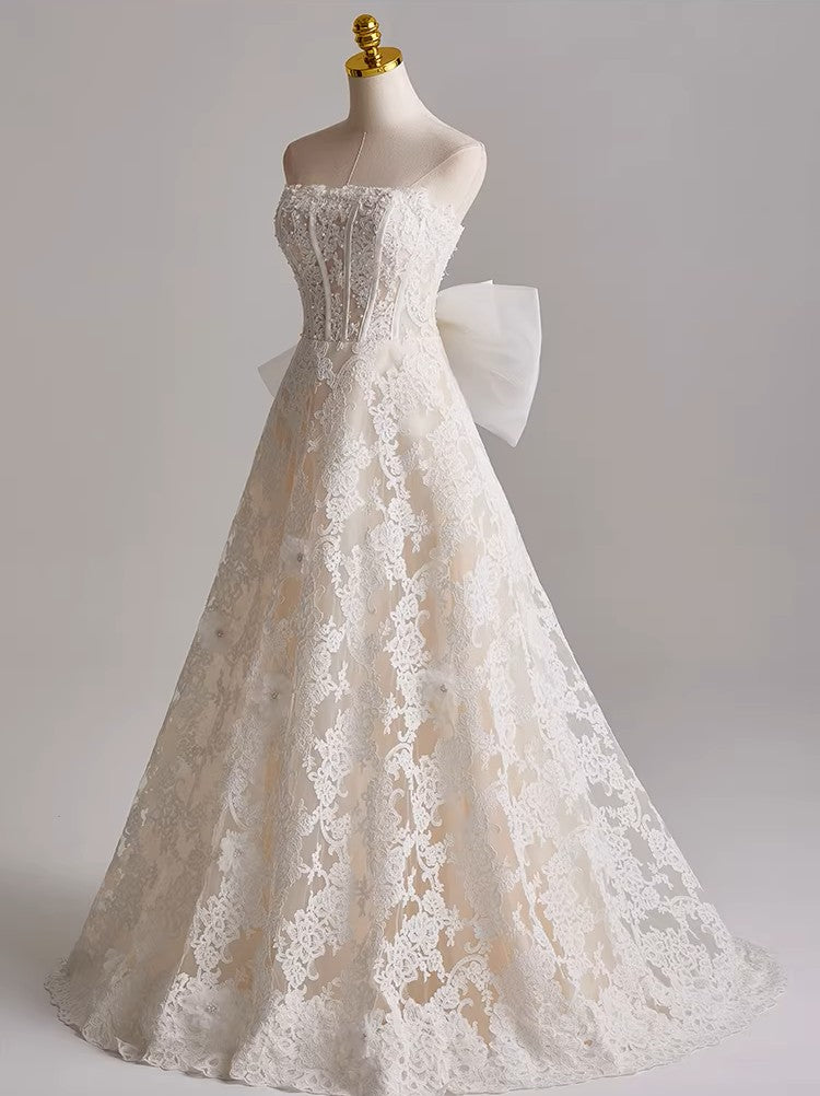 A line Style Corset Dress with Bow Wedding Dress