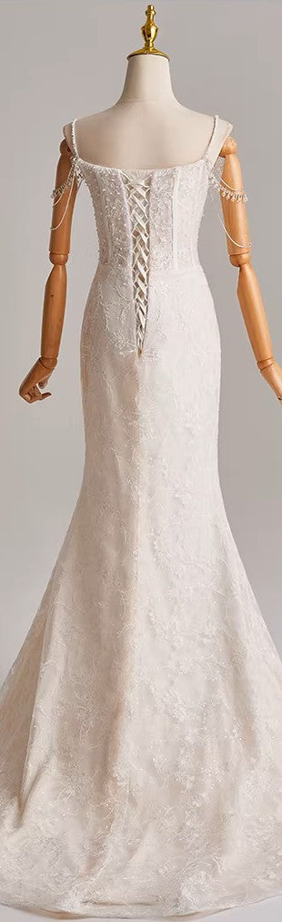 Pearly and Lace Corset Mermaid Wedding Dress
