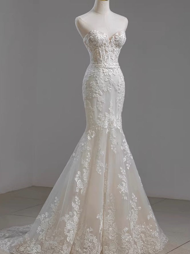 Lace Mermaid Wedding Dress with Detachable Sleeves