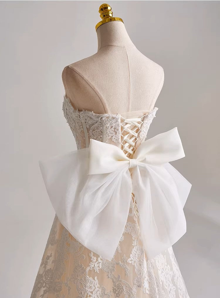 A line Style Corset Dress with Bow Wedding Dress