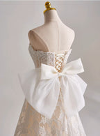 A line Style Corset Dress with Bow Wedding Dress