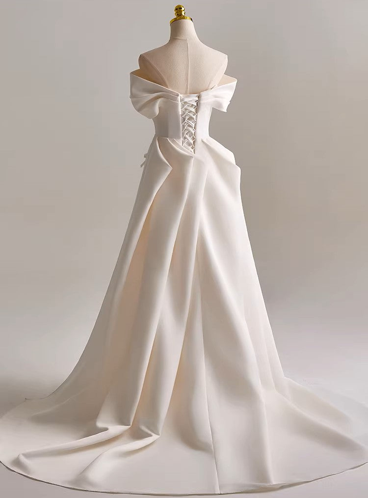 Off Shoulder Sweetheart Neckline and Bows Mikado Wedding Dress