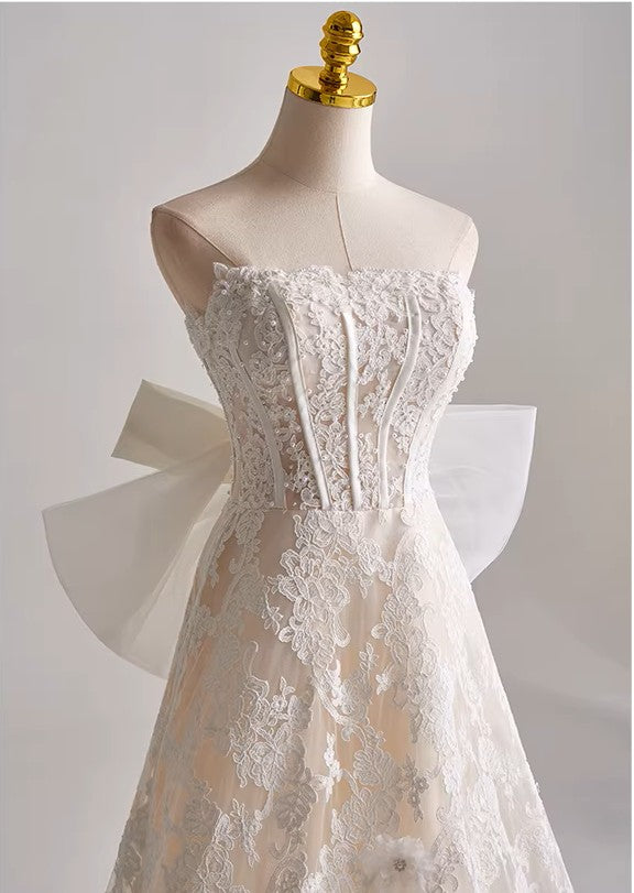 A line Style Corset Dress with Bow Wedding Dress
