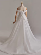 Off Shoulder Lace and Pearls Wedding Dress