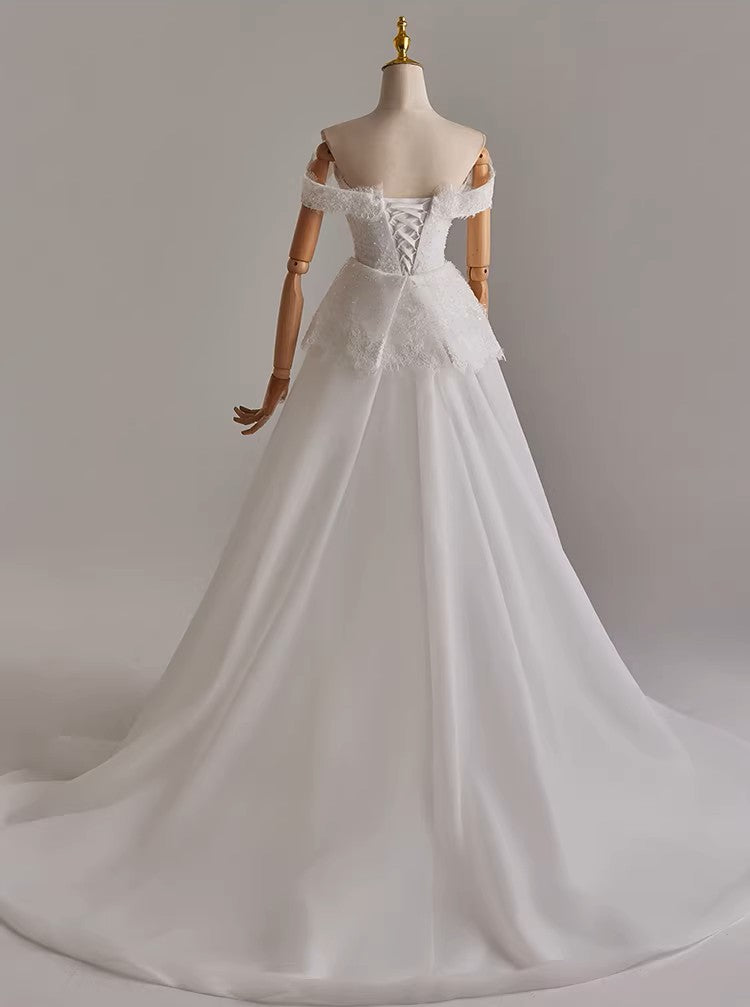 Off Shoulder Lace and Pearls Wedding Dress