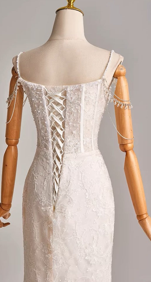 Pearly and Lace Corset Mermaid Wedding Dress