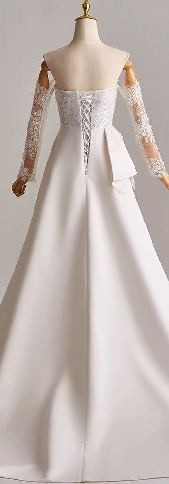 Off Shoulder Lace and Mikado Satin Wedding Dress