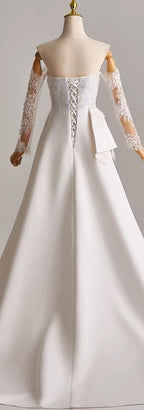 Off Shoulder Lace and Mikado Satin Wedding Dress