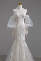 Lace Mermaid Wedding Dress with Detachable Sleeves